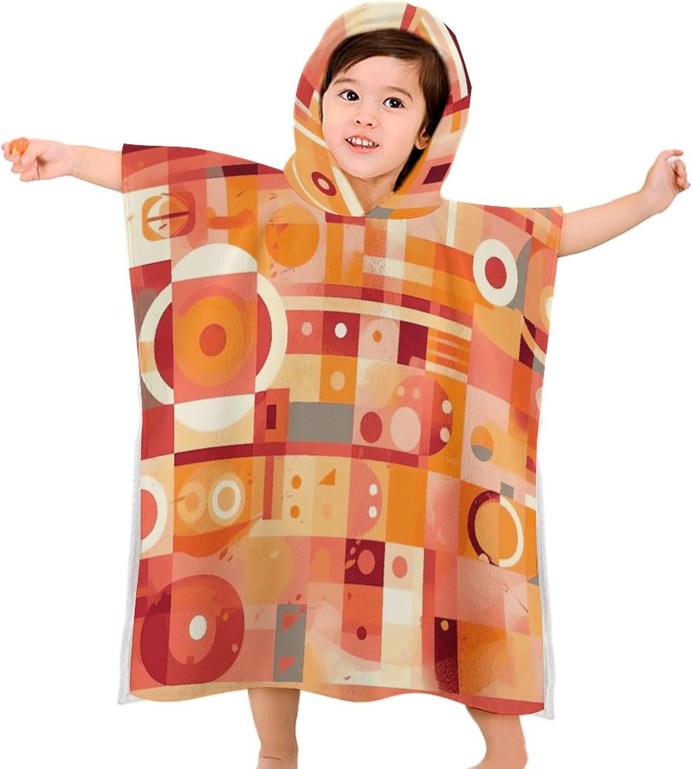 Kids Hooded Beach Towel with Yellow and Cream Print