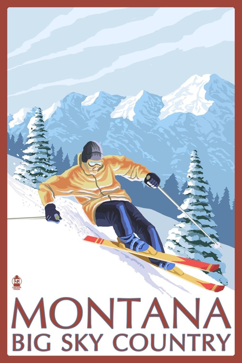 ARTCOM Wall Art Print Montana Big Sky Country Downhill Skier