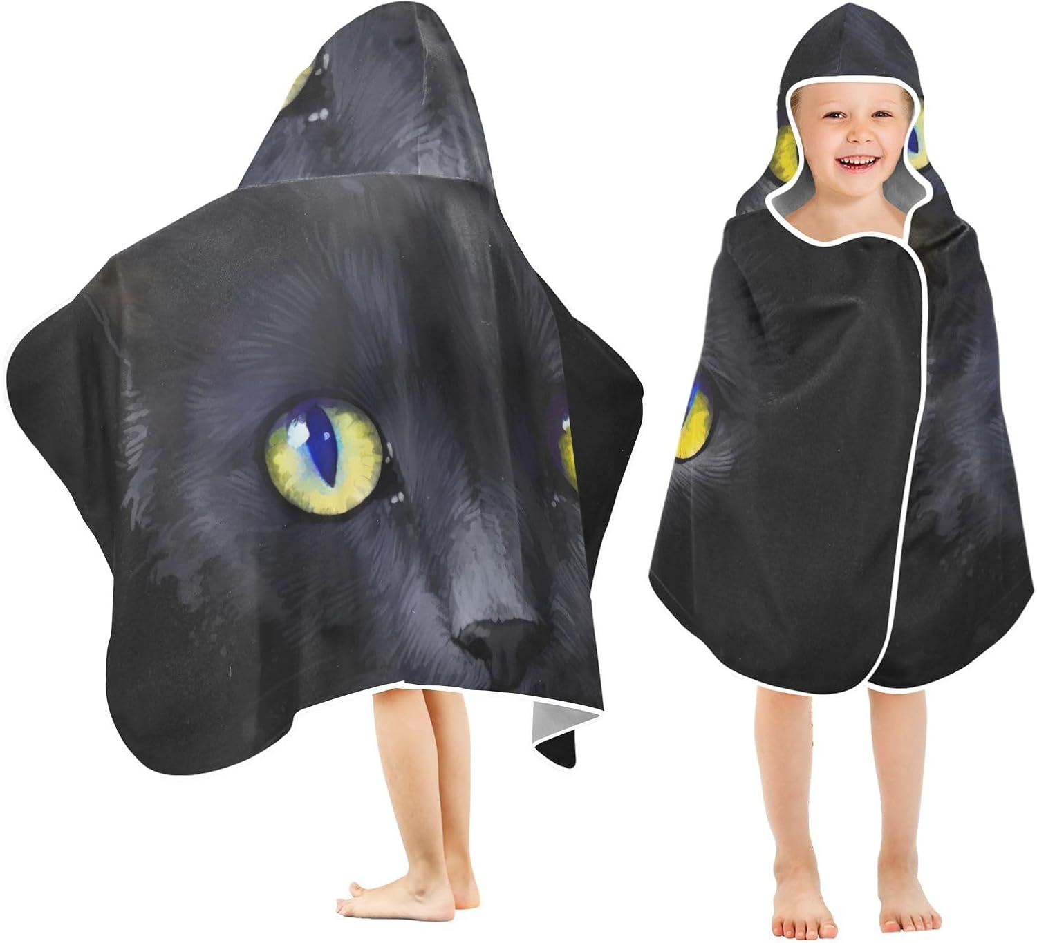 Black Cat Kids Bath Towel 24x50 Inch Hooded Wrap