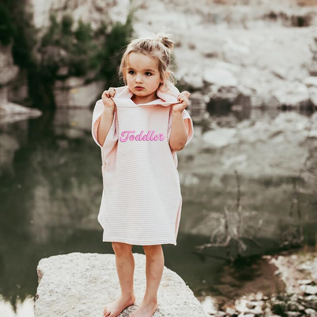 Kids Waffle Beach Towel Poncho with Custom Embroidery