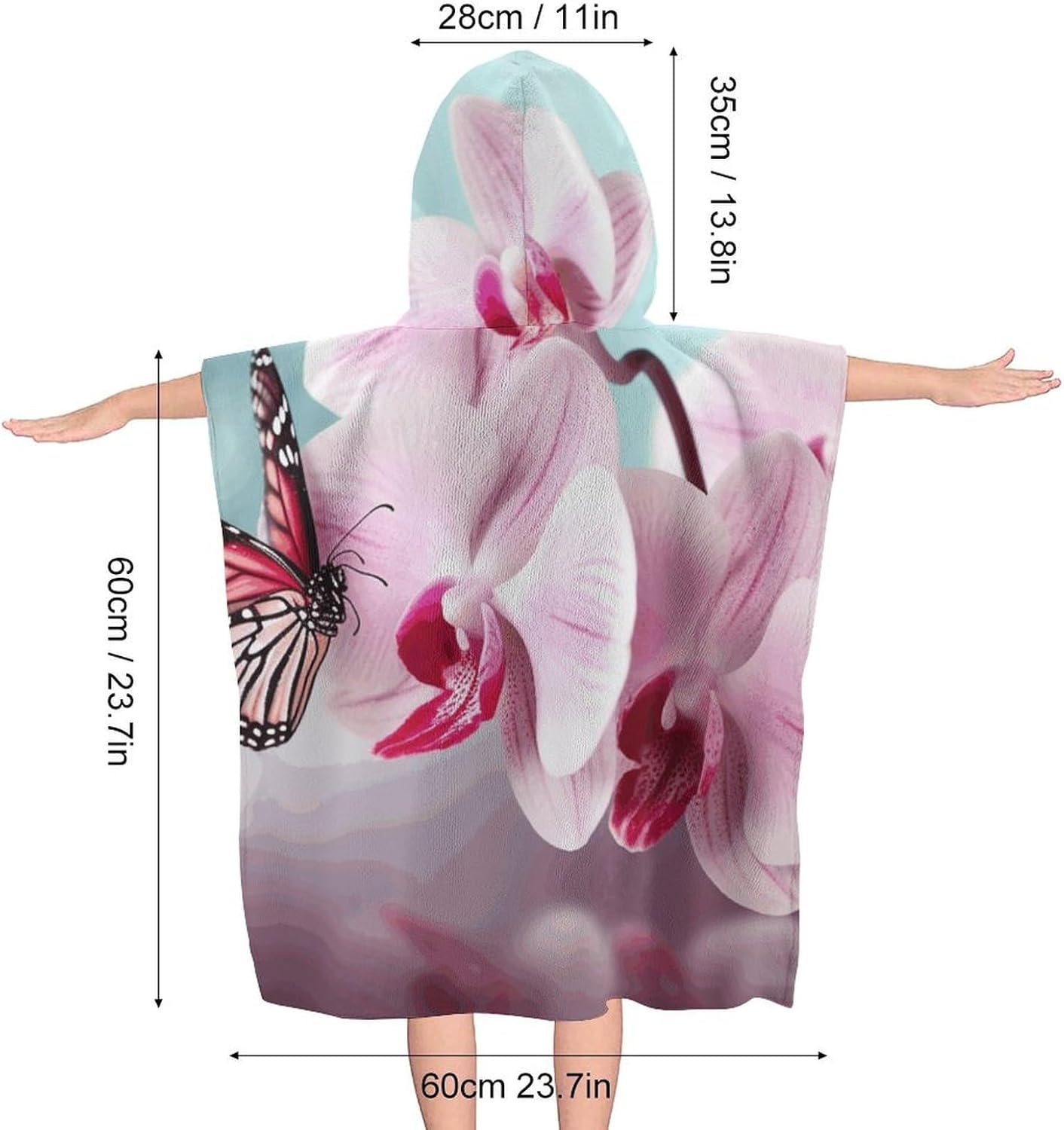 Kids Bath Towel with Hood and Butterfly Print