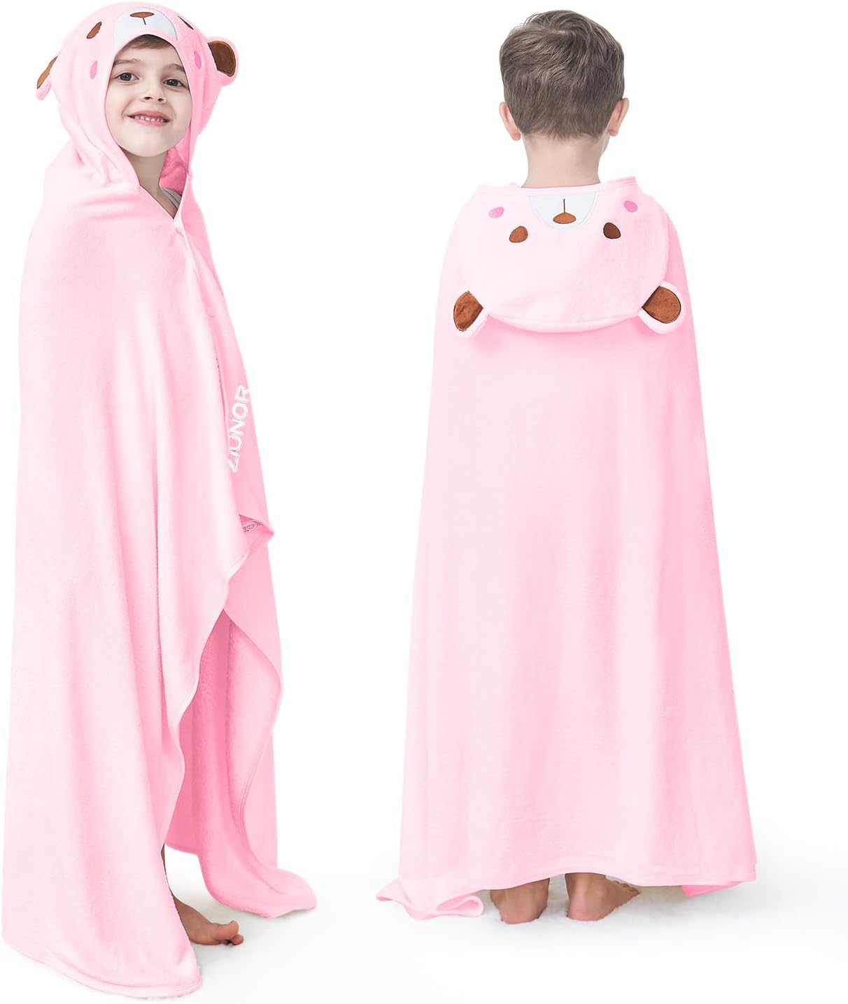 ZIONOR Hooded Bath Towel for Kids - Pink Bear