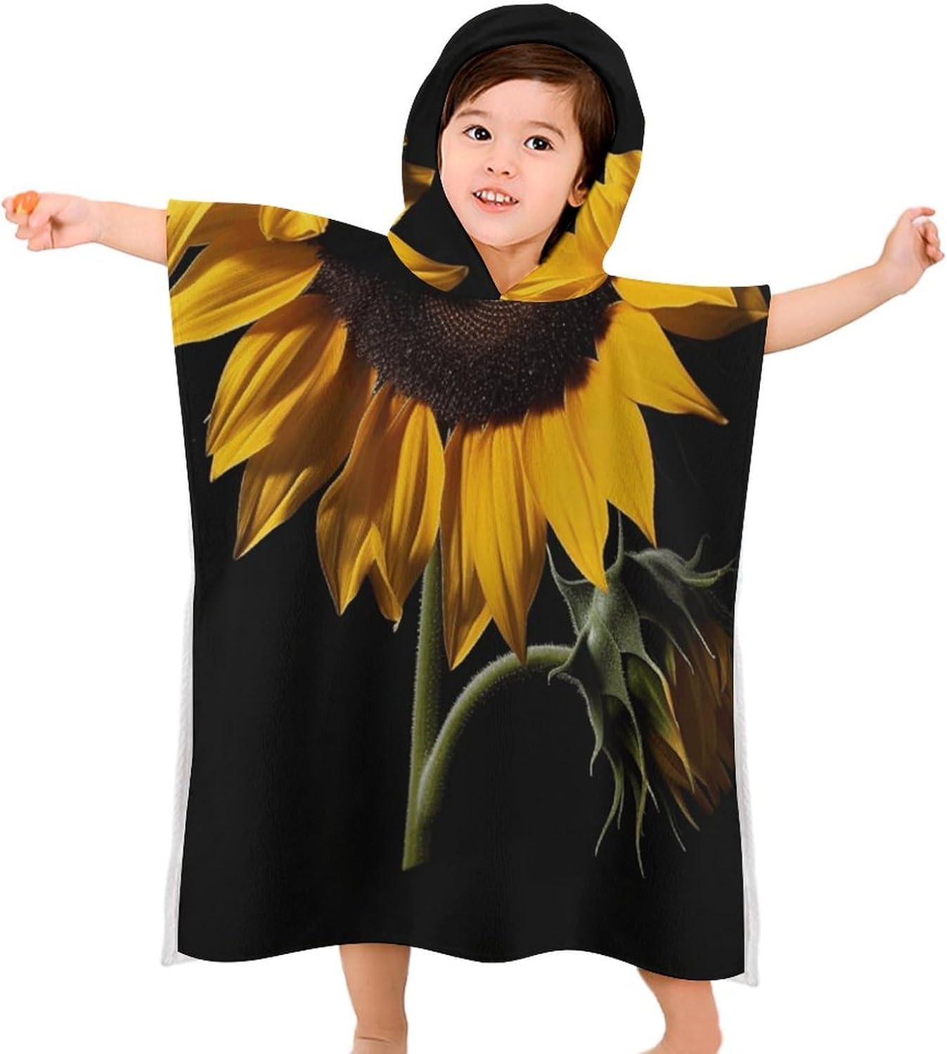 Kids Hooded Bath Towel with Sunflower Design