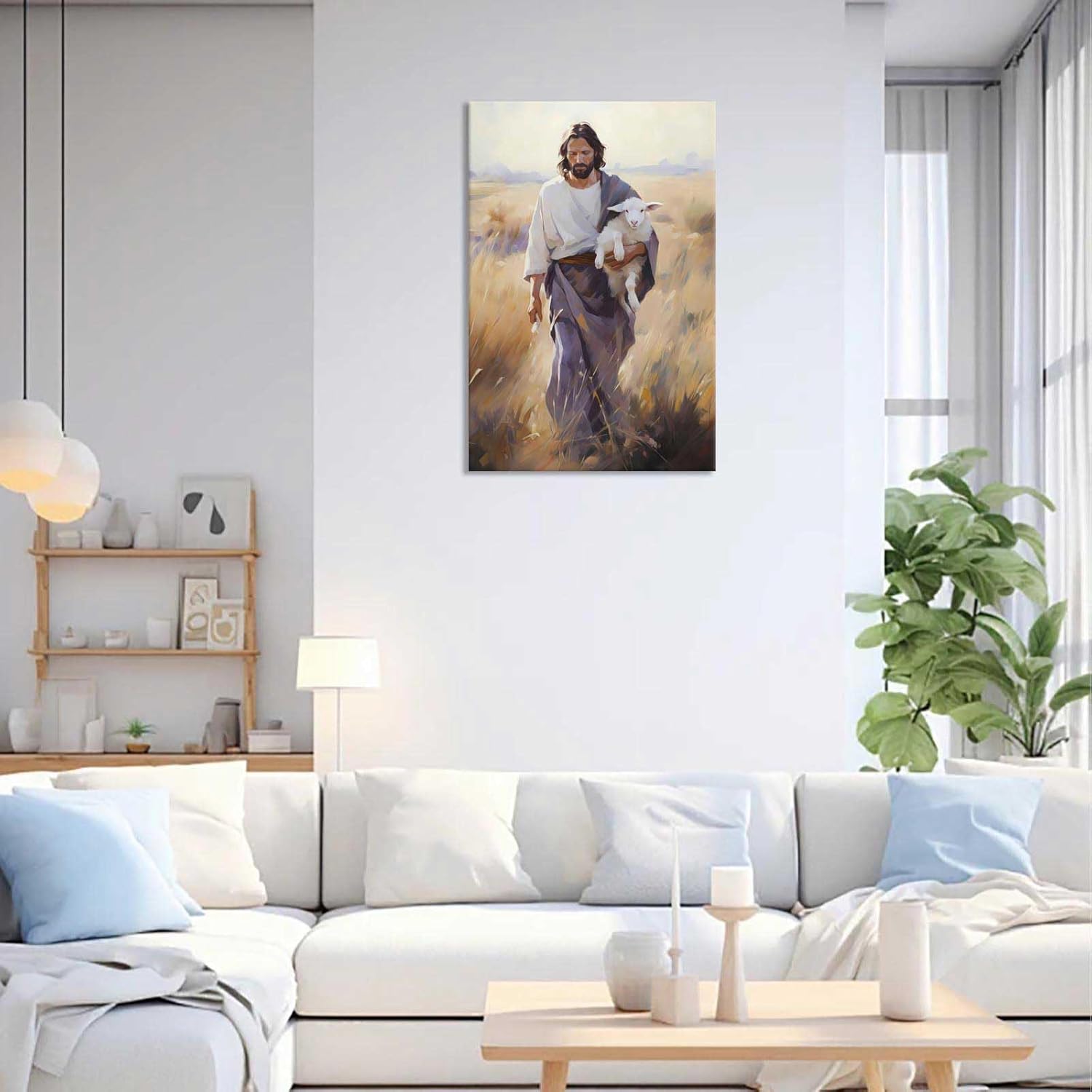 Jesus and the Lamb Poster Canvas Wall Art 12x16in Framed