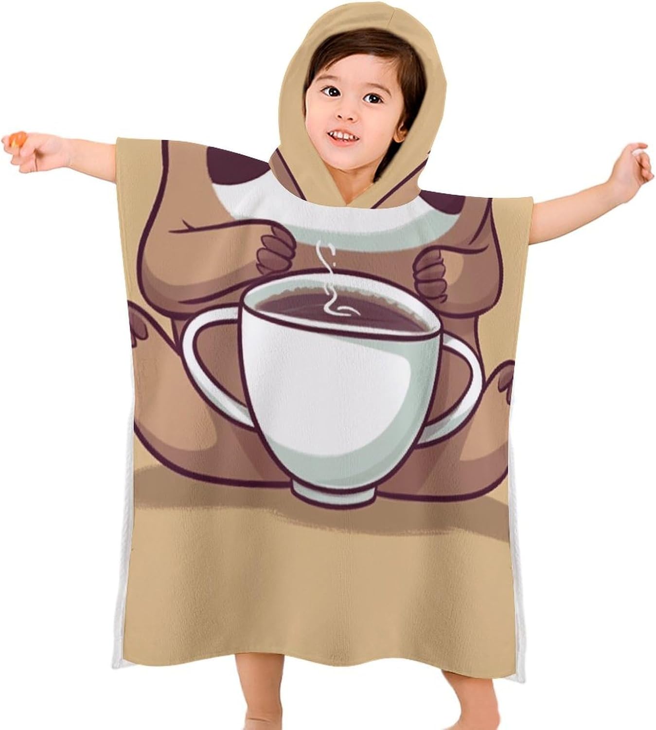 YTDRZ Kids Hooded Beach Towel with Yoga Sloth Coffee Print