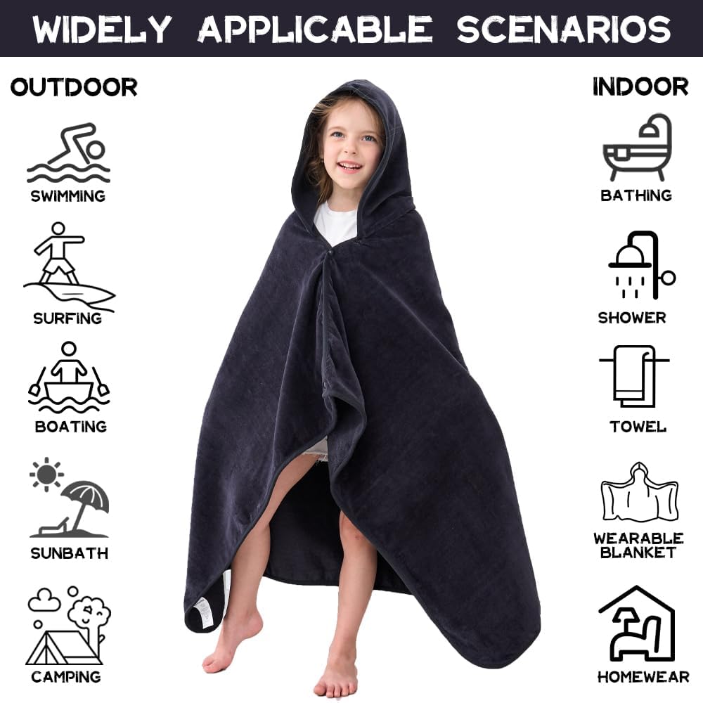 Hiturbo Kids Hooded Bath Towel - Black