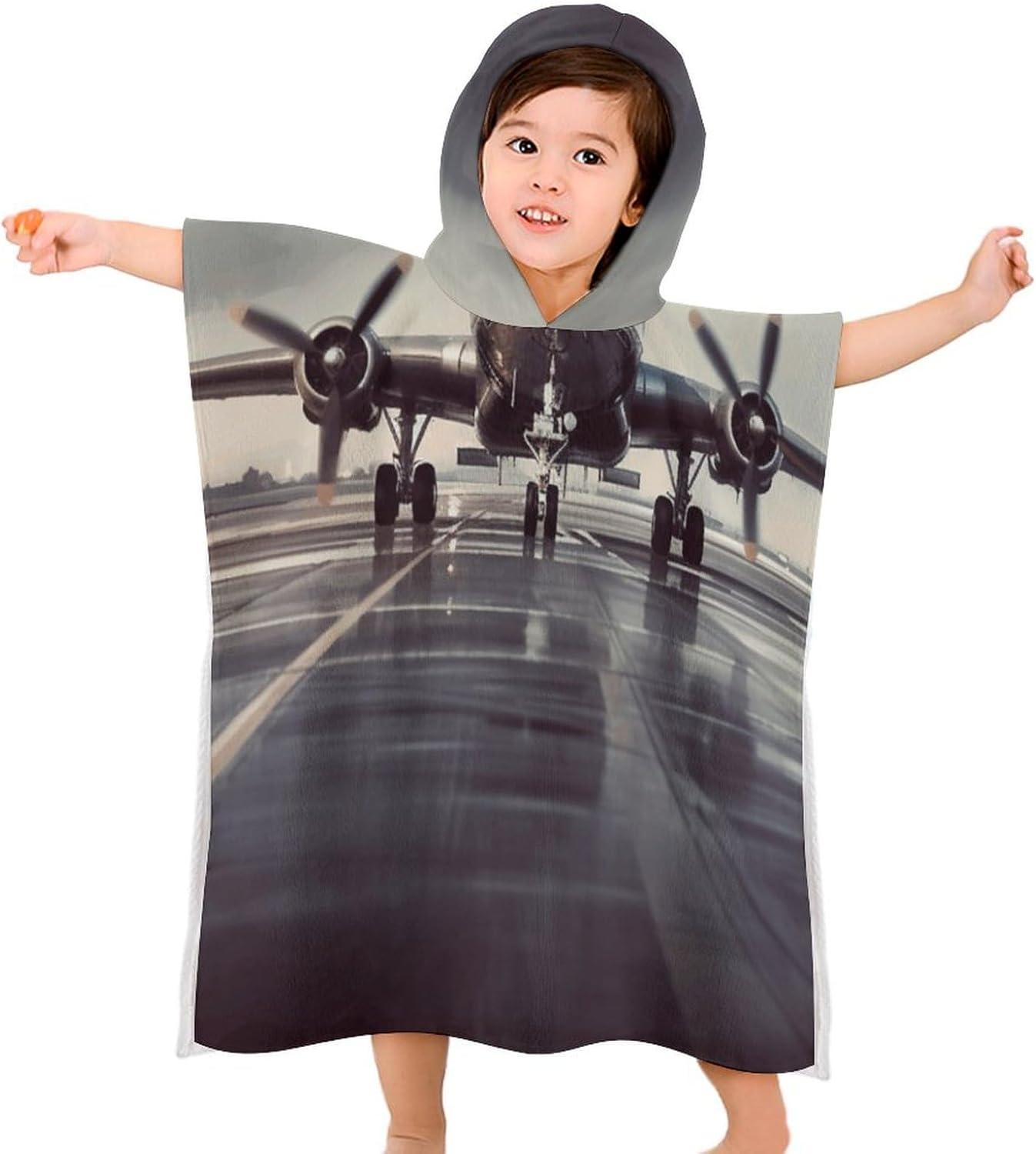 Kids Hooded Beach Towel with Airplane Design