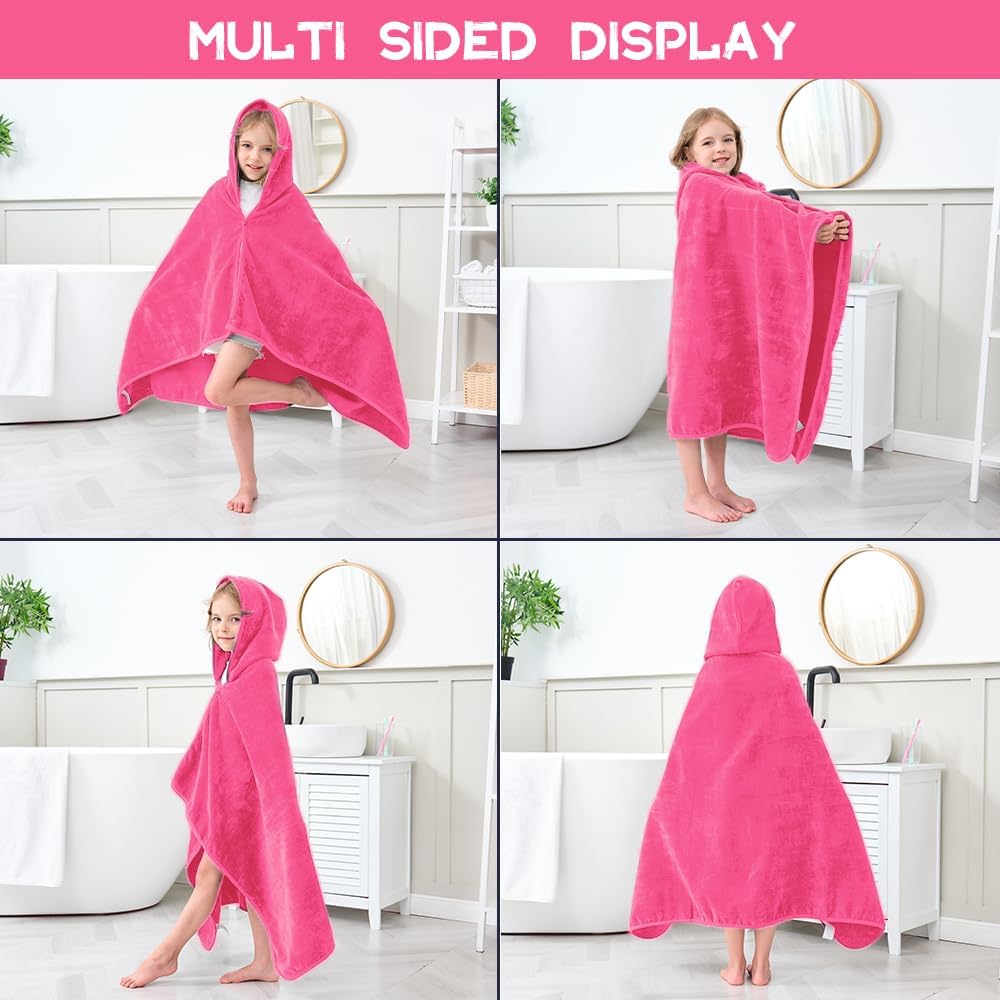 Hiturbo Kids Hooded Bath Towel - Pink 50x30 Inches