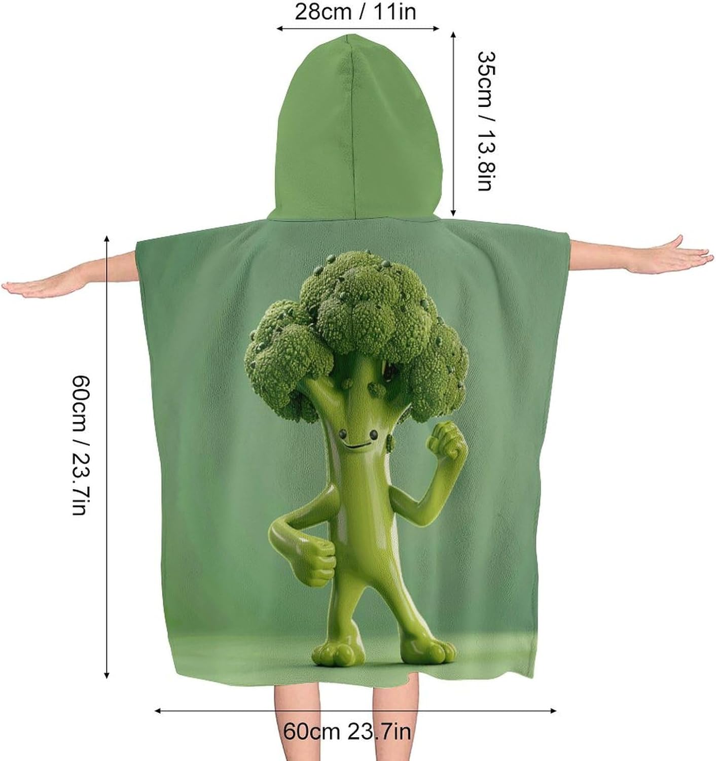 Kids Hooded Bath Towel with Green Broccoli Design