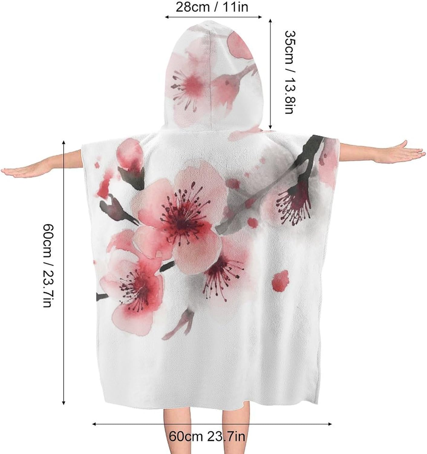 Kids Hooded Bath Towel with Cherry Florals Print