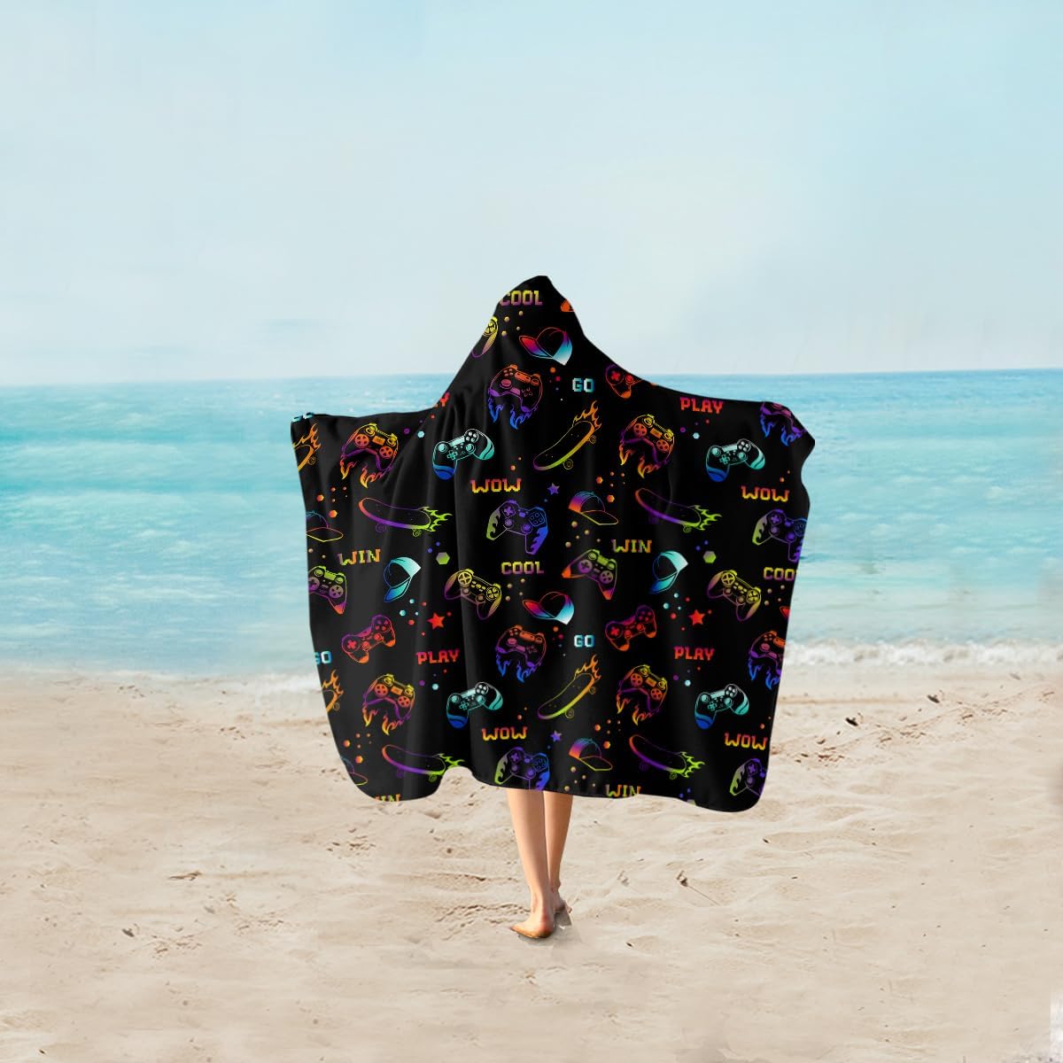 Sleepwish Kids Neon Gamer Beach Towel with Hood