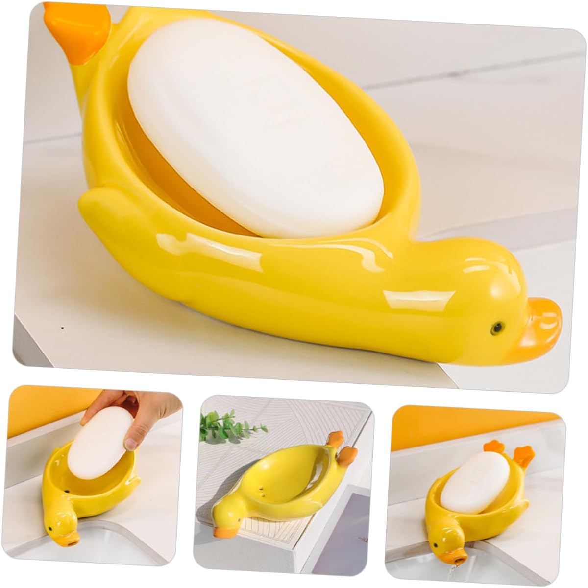 Cute Duck Ceramic Soap Holder with Self Draining Feature