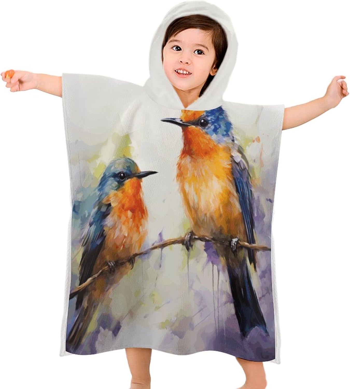Kids Hooded Bath Towel with Bird Print