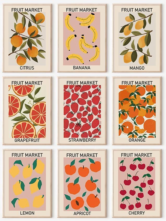 KBKBART Fruit Market Wall Art Print Set of 9