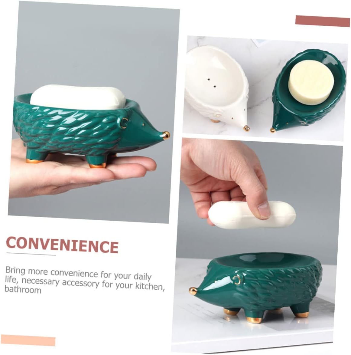 Ceramic Hedgehog Soap Dish with Self-Draining Design