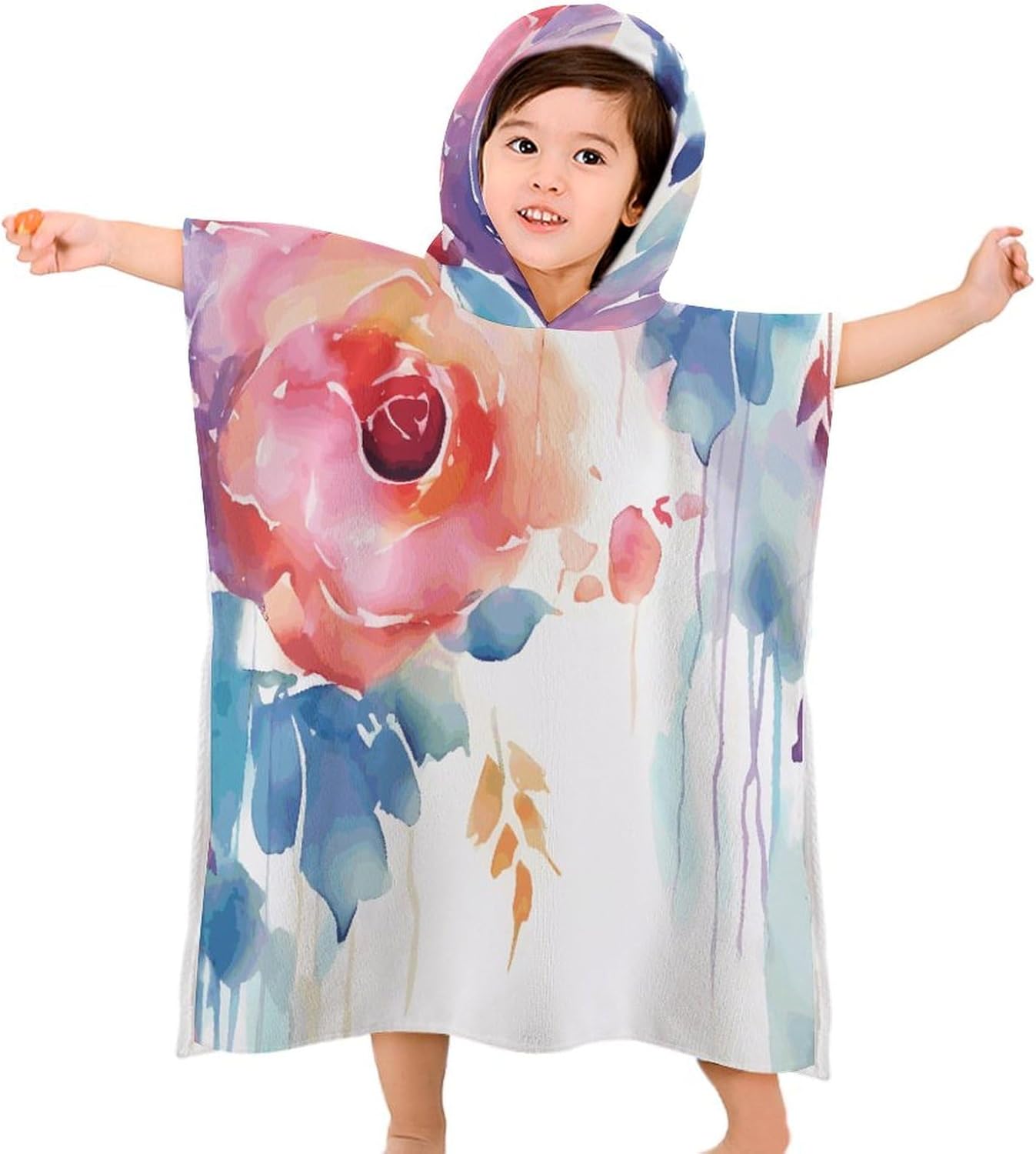 Watercolor Floral Kids Hooded Beach Towel