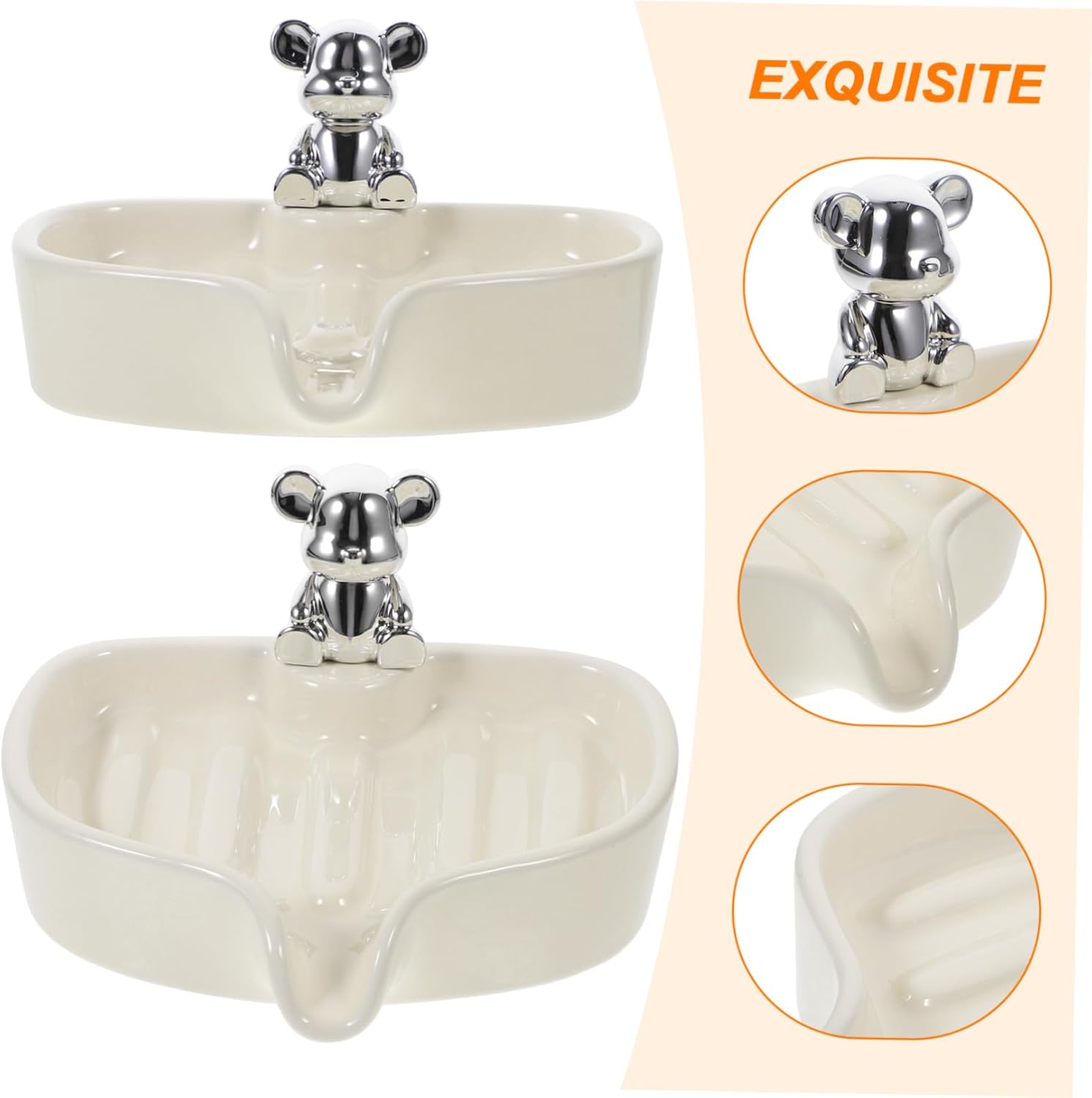 Bear Soap Holder Ceramic Draining Tray for Bathroom