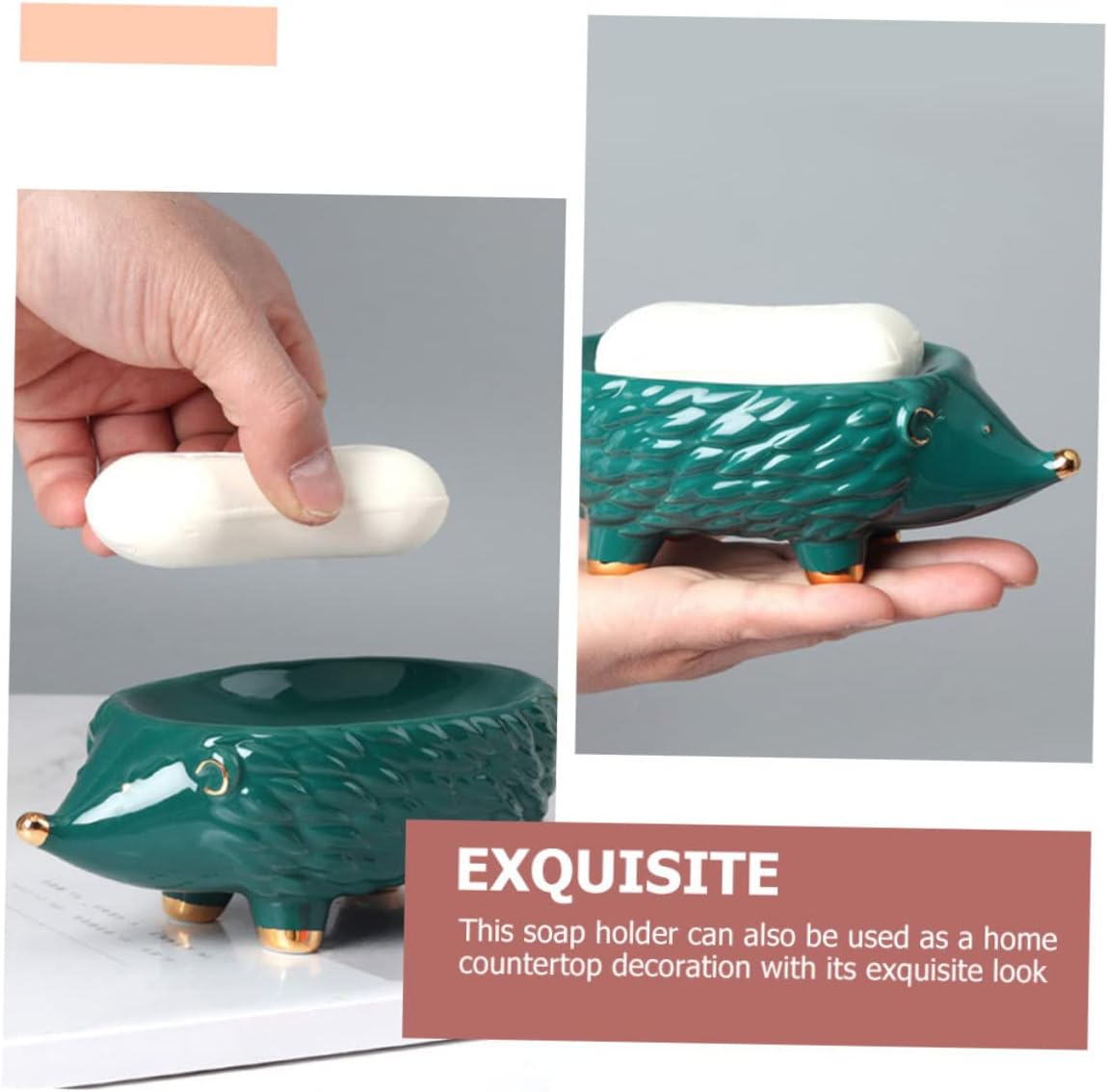 Cute Hedgehog Ceramic Soap Holder for Bathroom and Kitchen