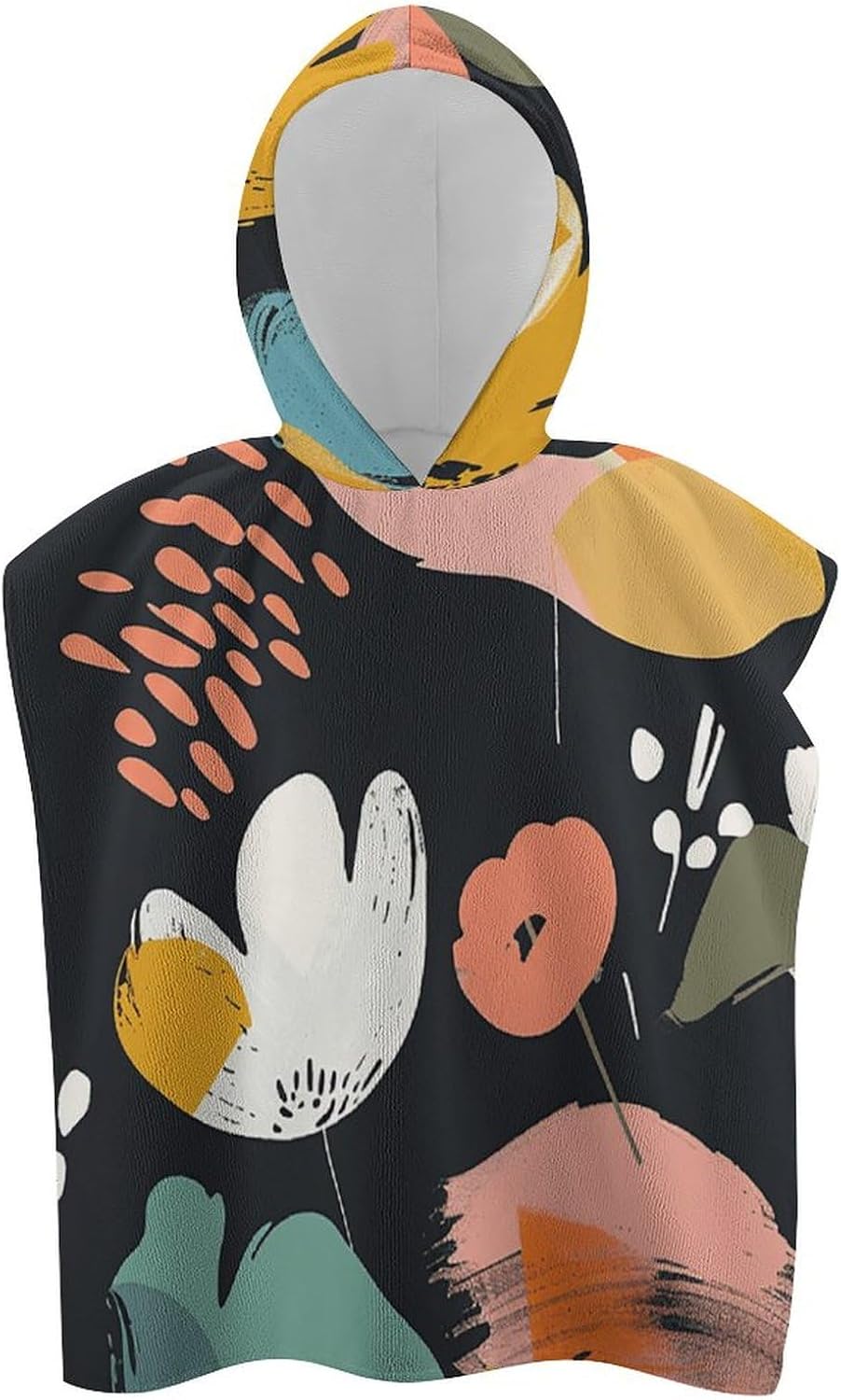 Kids Hooded Beach Towel with Abstract Flowers Print