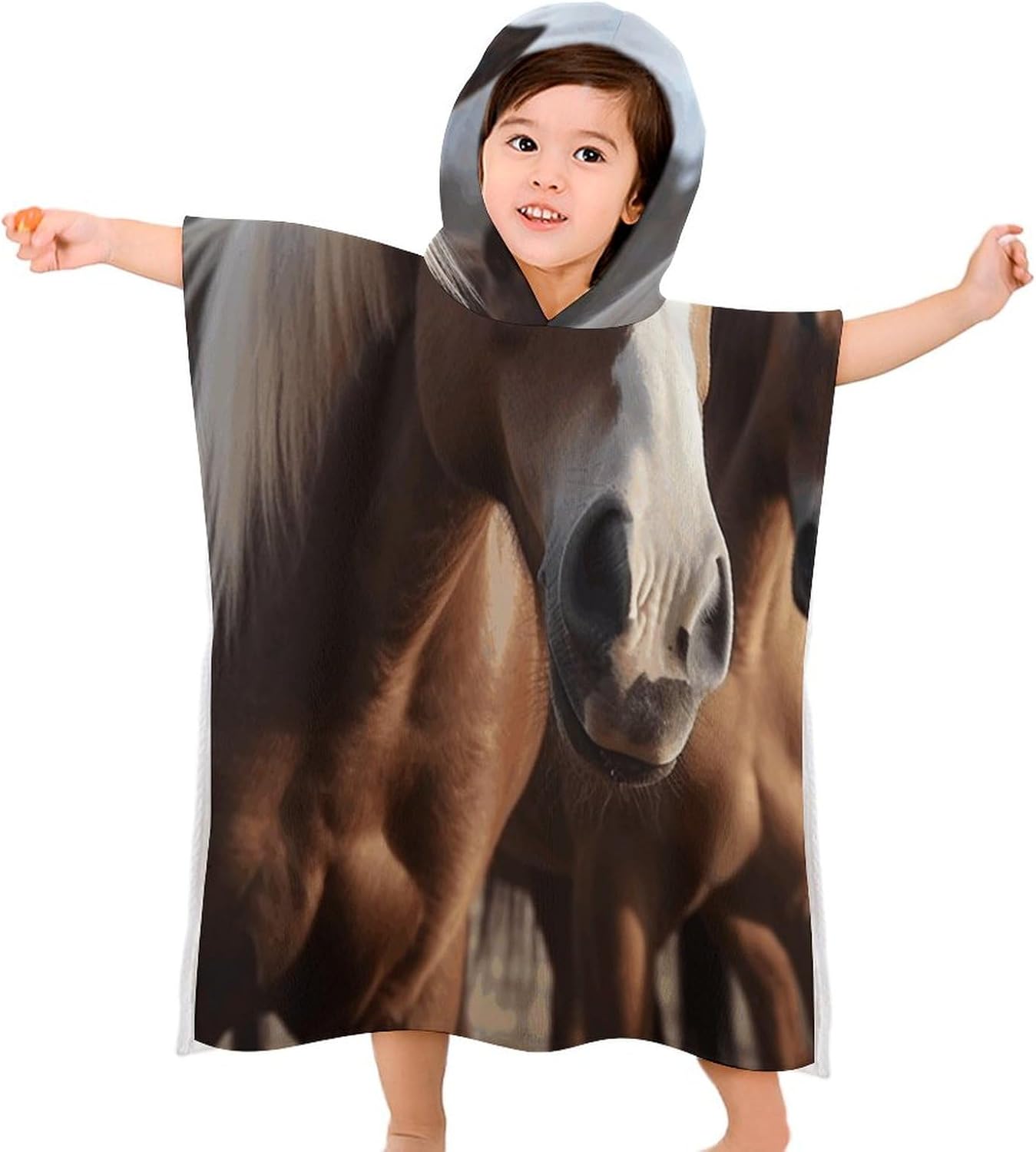 Kids Hooded Bath Towel with Horses Print
