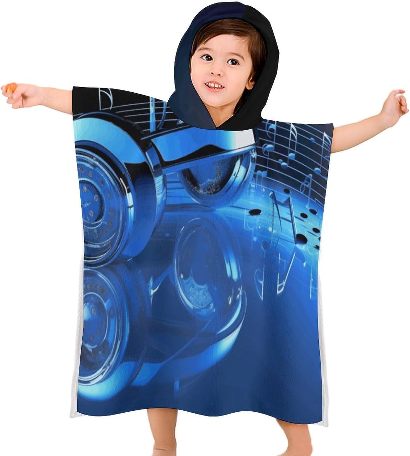 Kids Bath Towel with Blue Music Print Hoodie