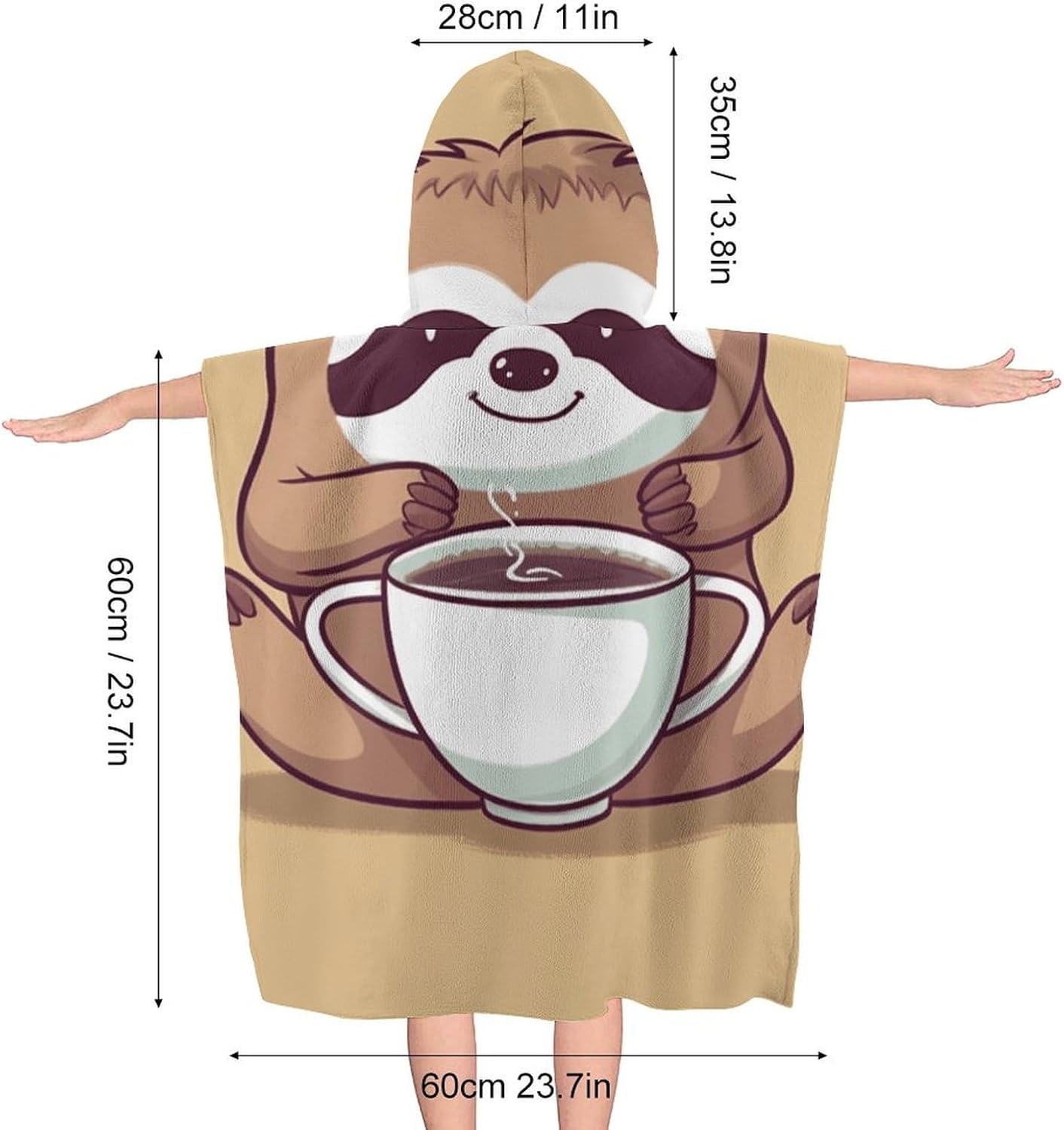 YTDRZ Kids Hooded Beach Towel with Yoga Sloth Coffee Print