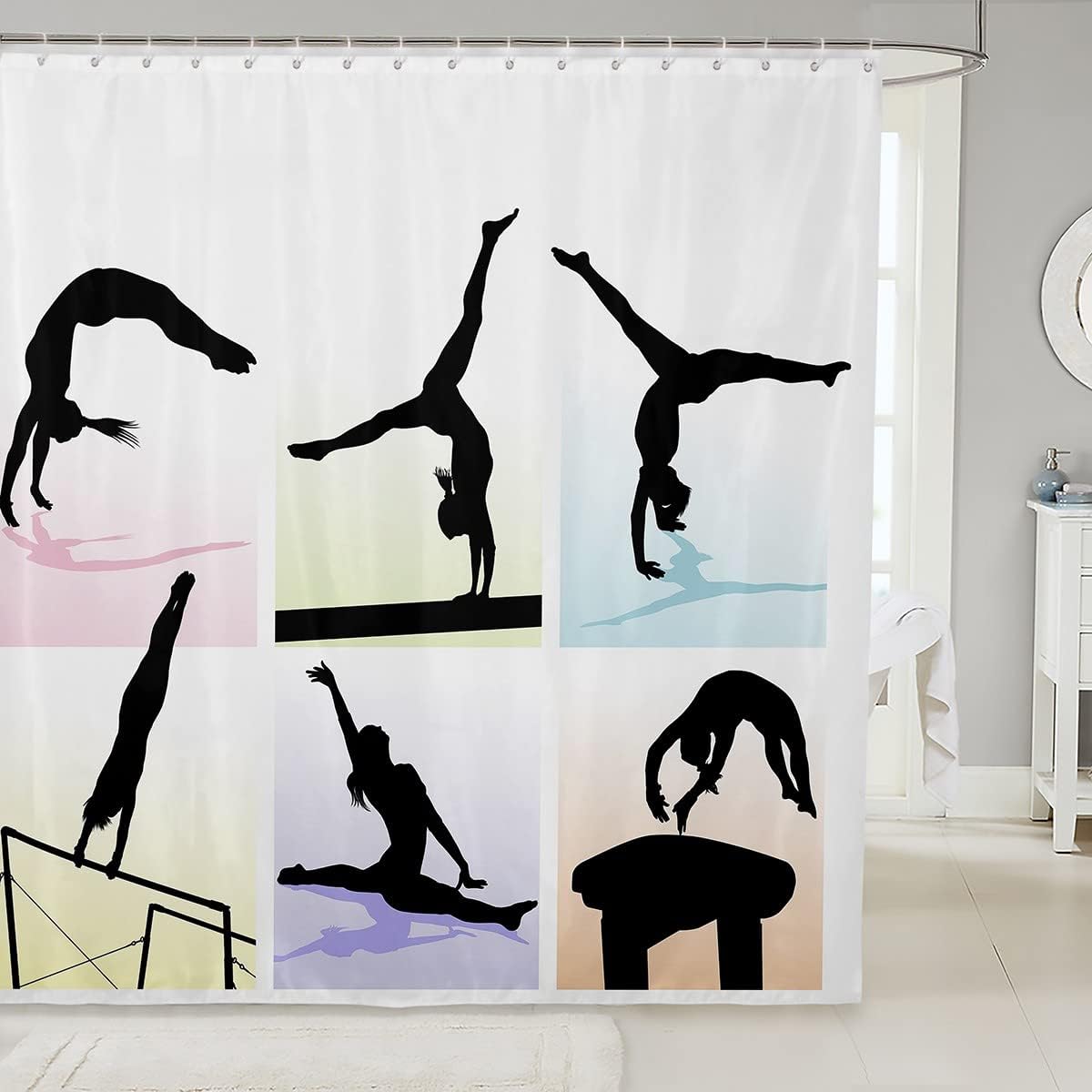 Erosebridal Kids Gymnastics Shower Curtain with Rainbow Buffalo Plaid Design