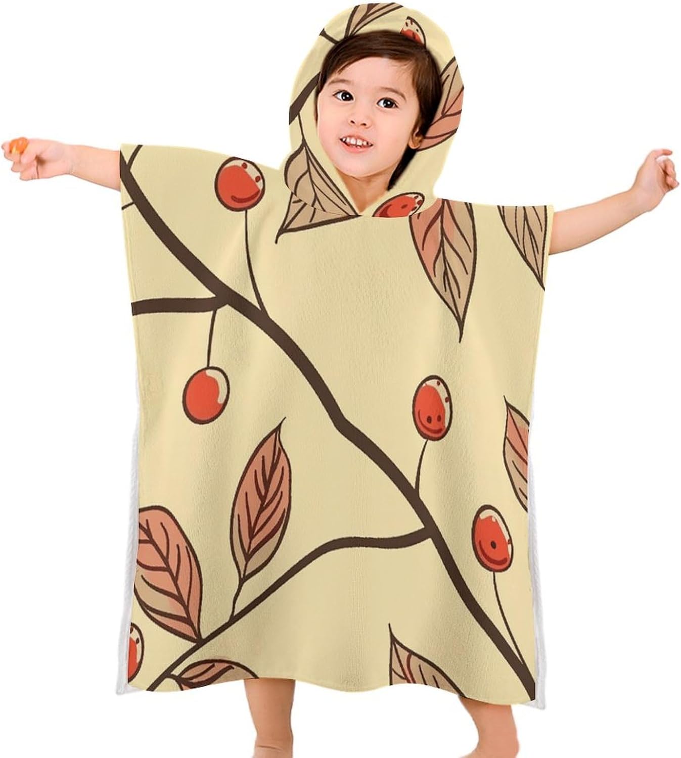 Kids Hooded Beach Towel with Brown Line Design