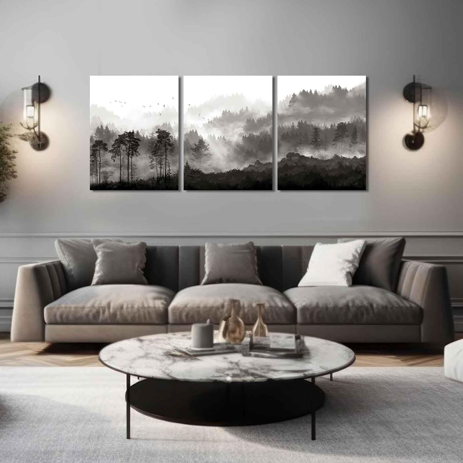 YJYart Misty Forest Wall Decor 3 Piece 12x16
