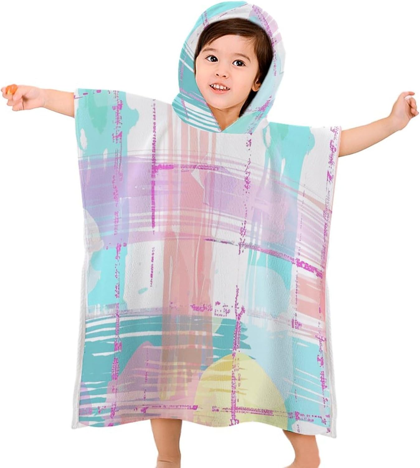 Kids Hooded Bath Towel with Plaid Pattern