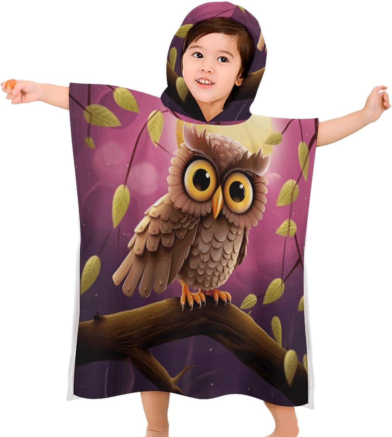 Kids Owl Print Hooded Bath Towel for Boys Girls