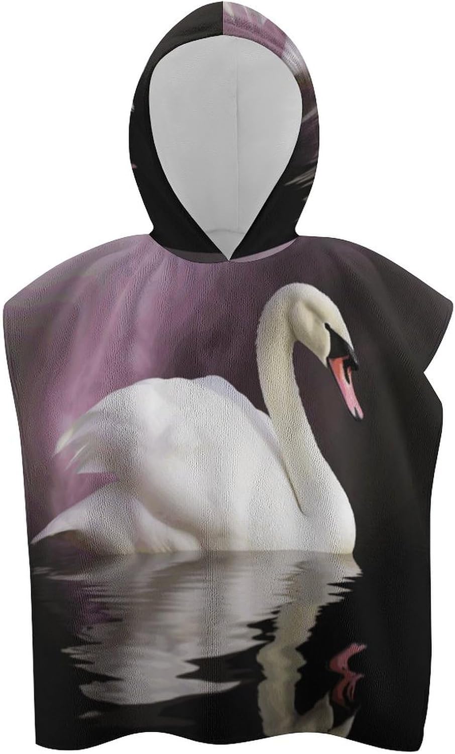 Kids Hooded Bath Towel with White Swan Print