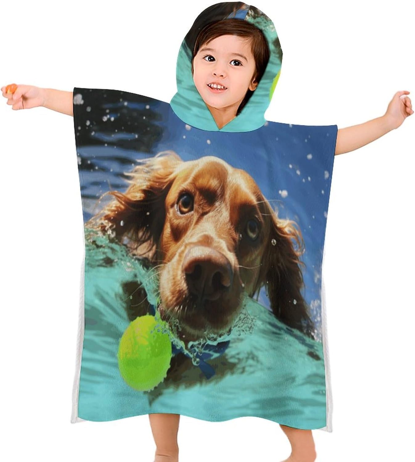 Kids Hooded Bath Towel with Funny Swimming Dog Print