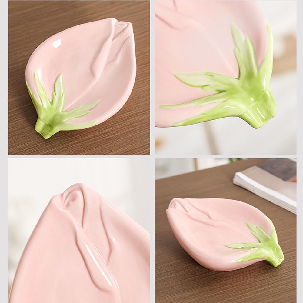 Ceramic Self Draining Soap Dish with Rose Design