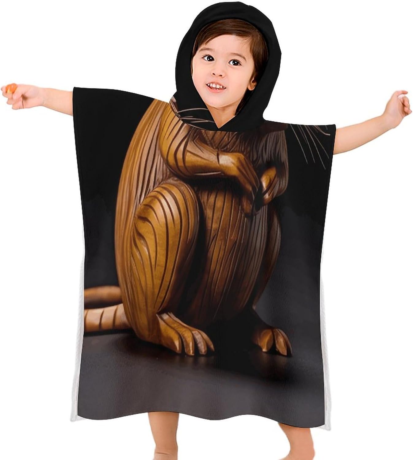 Wood Carving Mouse Kids Hooded Bath Towel