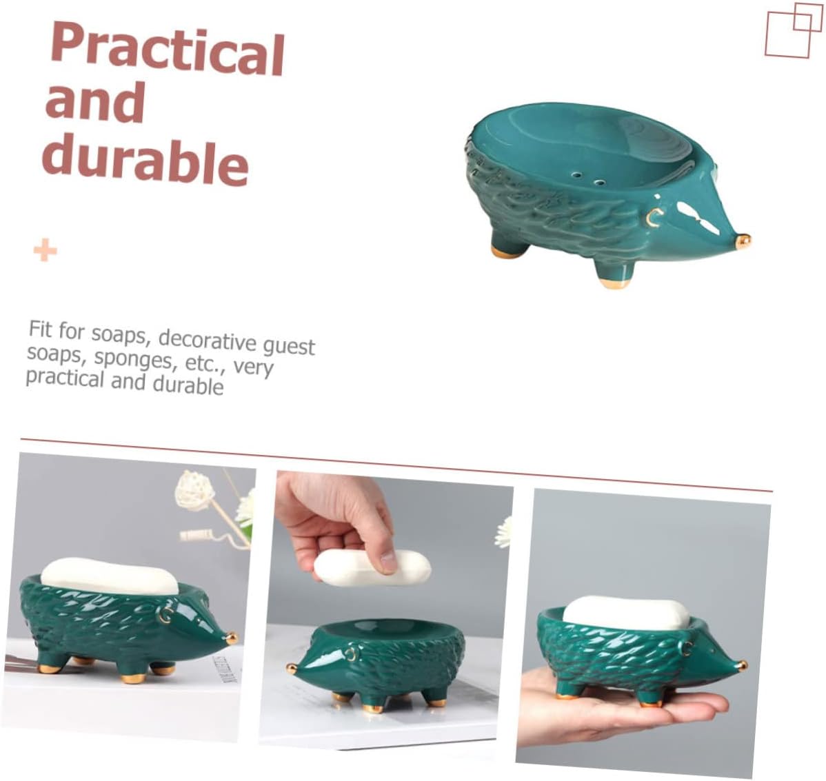 Ceramic Hedgehog Soap Dish with Self-Draining Design