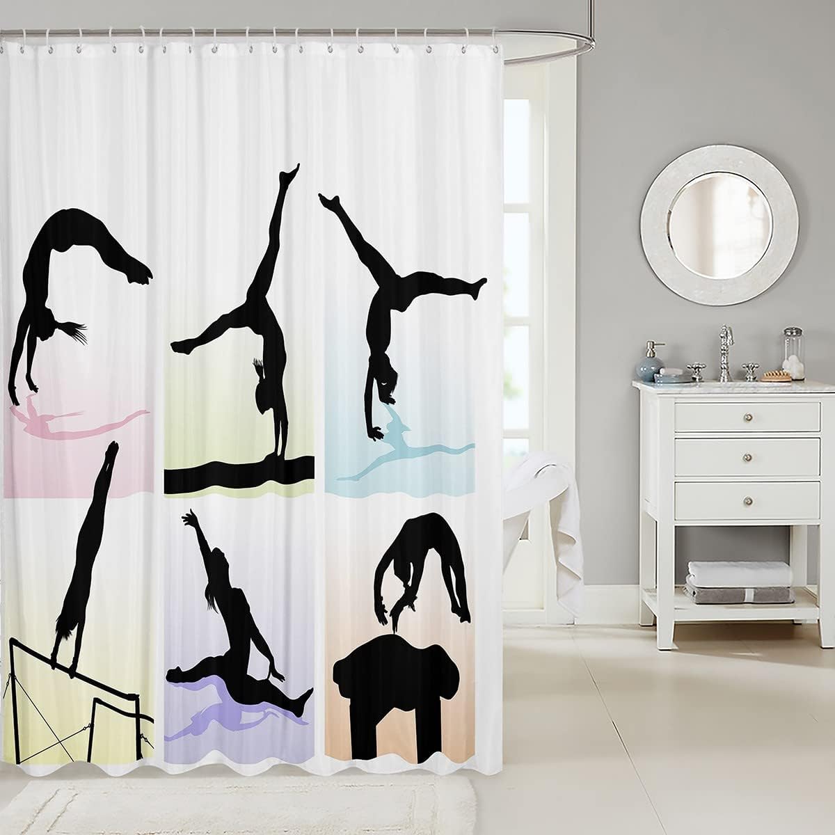 Erosebridal Kids Gymnastics Shower Curtain with Rainbow Buffalo Plaid Design