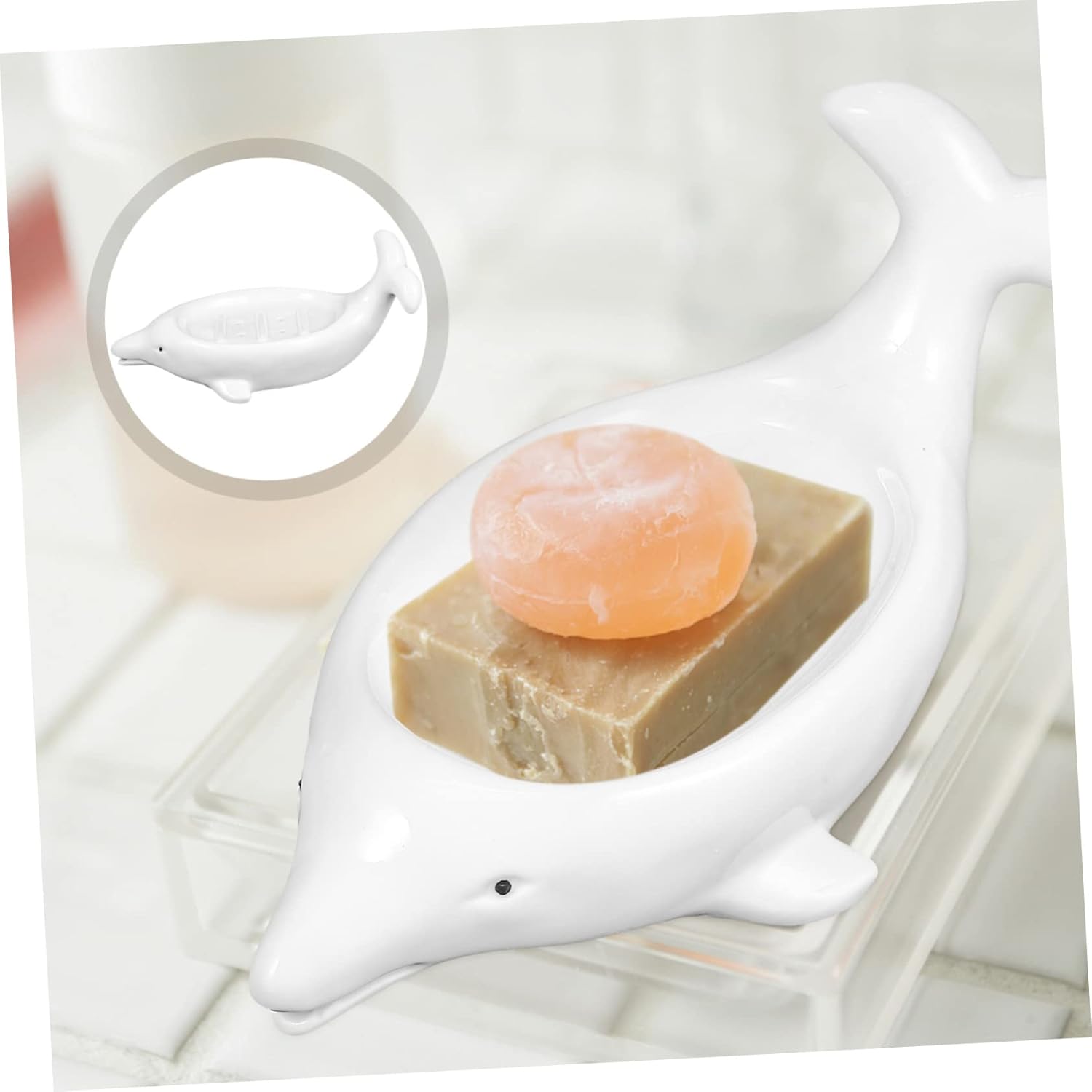 Ciieeo Ceramic Dolphin Soap Dish for Kids