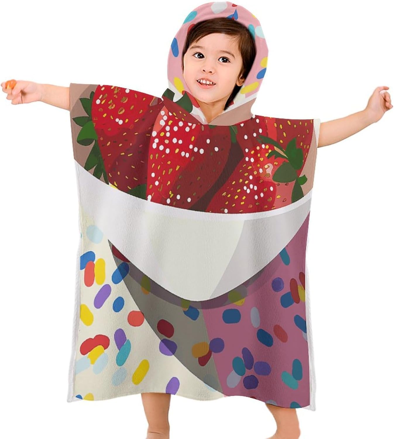 YTDRZ Kids Hooded Bath Towel with Strawberries Design