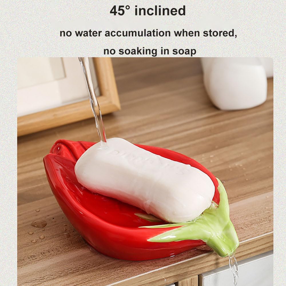 Ceramic Self Draining Soap Dish with Rose Design