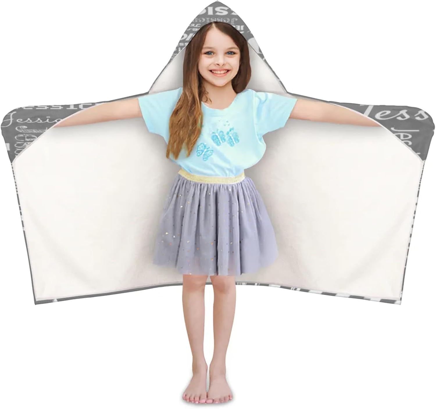 Custom Kids Hooded Beach Towel with Initials Grey
