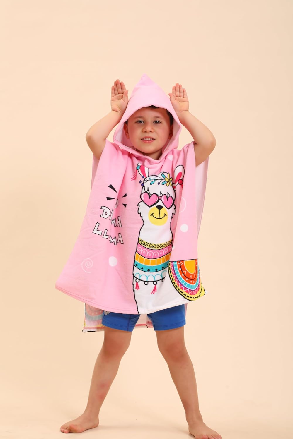 TEHALK Kids Hooded Beach Towel 24x24 Alpaca Unicorn Pattern
