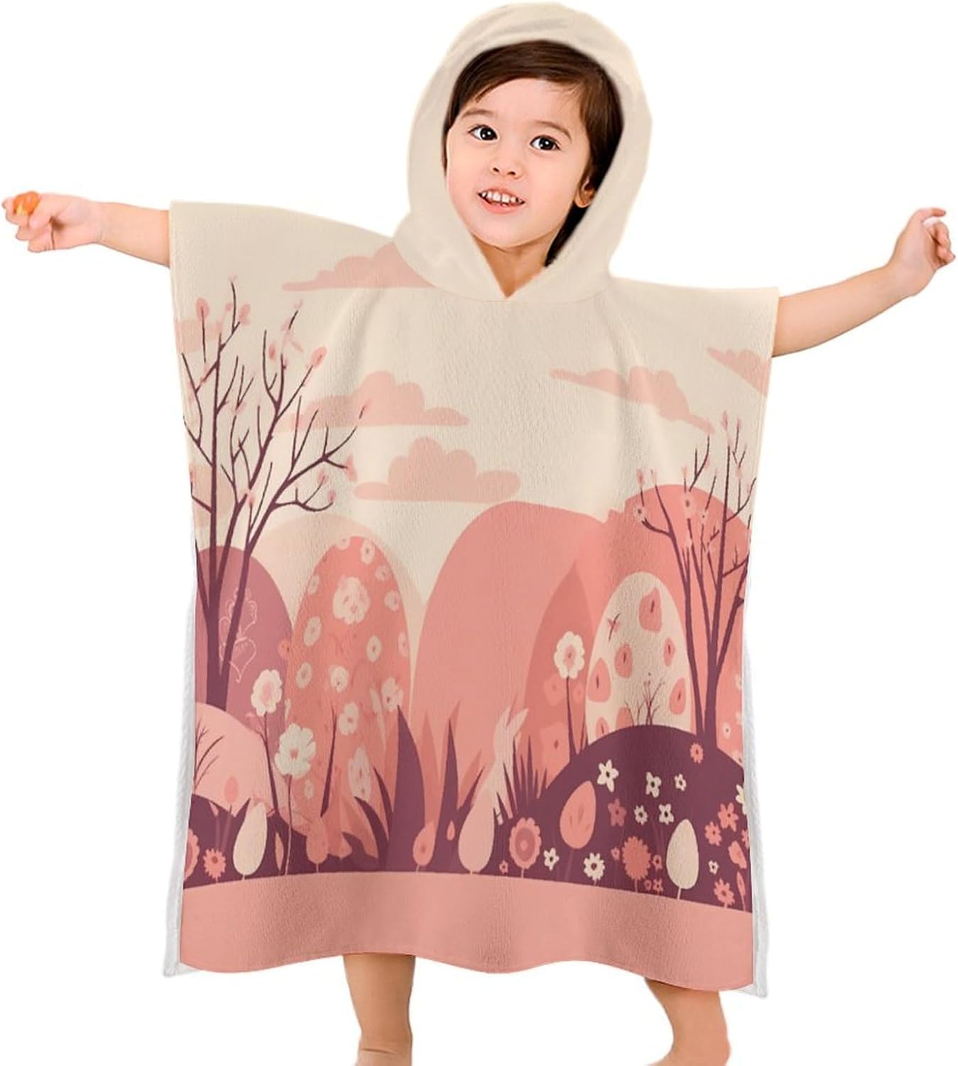 Kids Hooded Bath Towel with Mountain Pattern