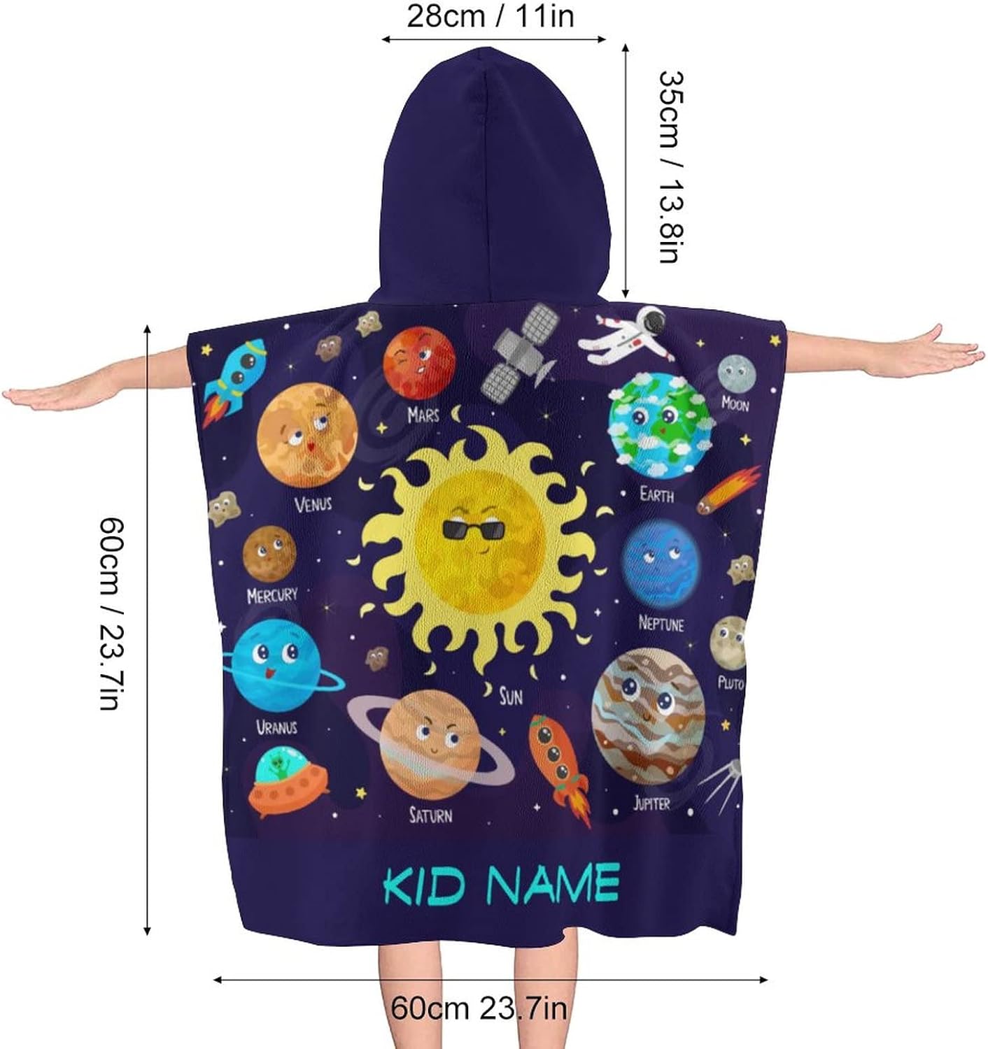 Galaxy Solar System Planet Custom Hooded Beach Towel for Kids