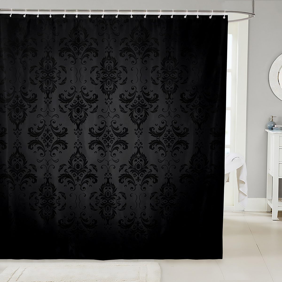 Feelyou Black Damask Shower Curtain Set
