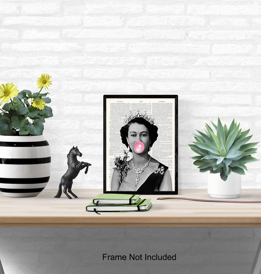 Queen Elizabeth Blowing Bubbles Funny Wall Art Print 8x10
