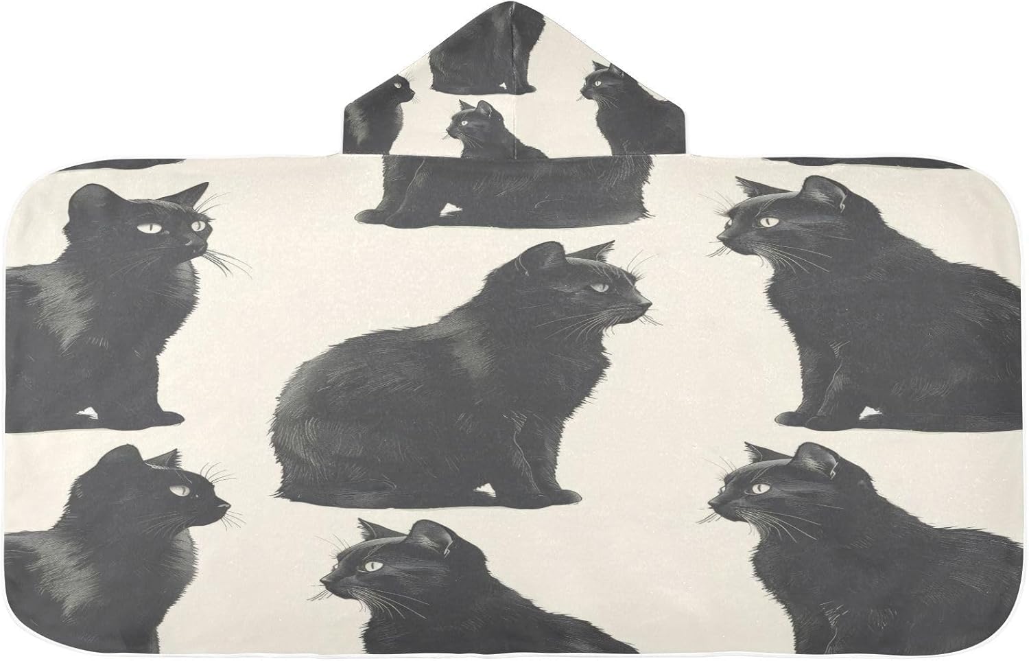 Cute Black Cats Hooded Kids Bath Towel - Soft Lightweight Quick Dry Microfiber