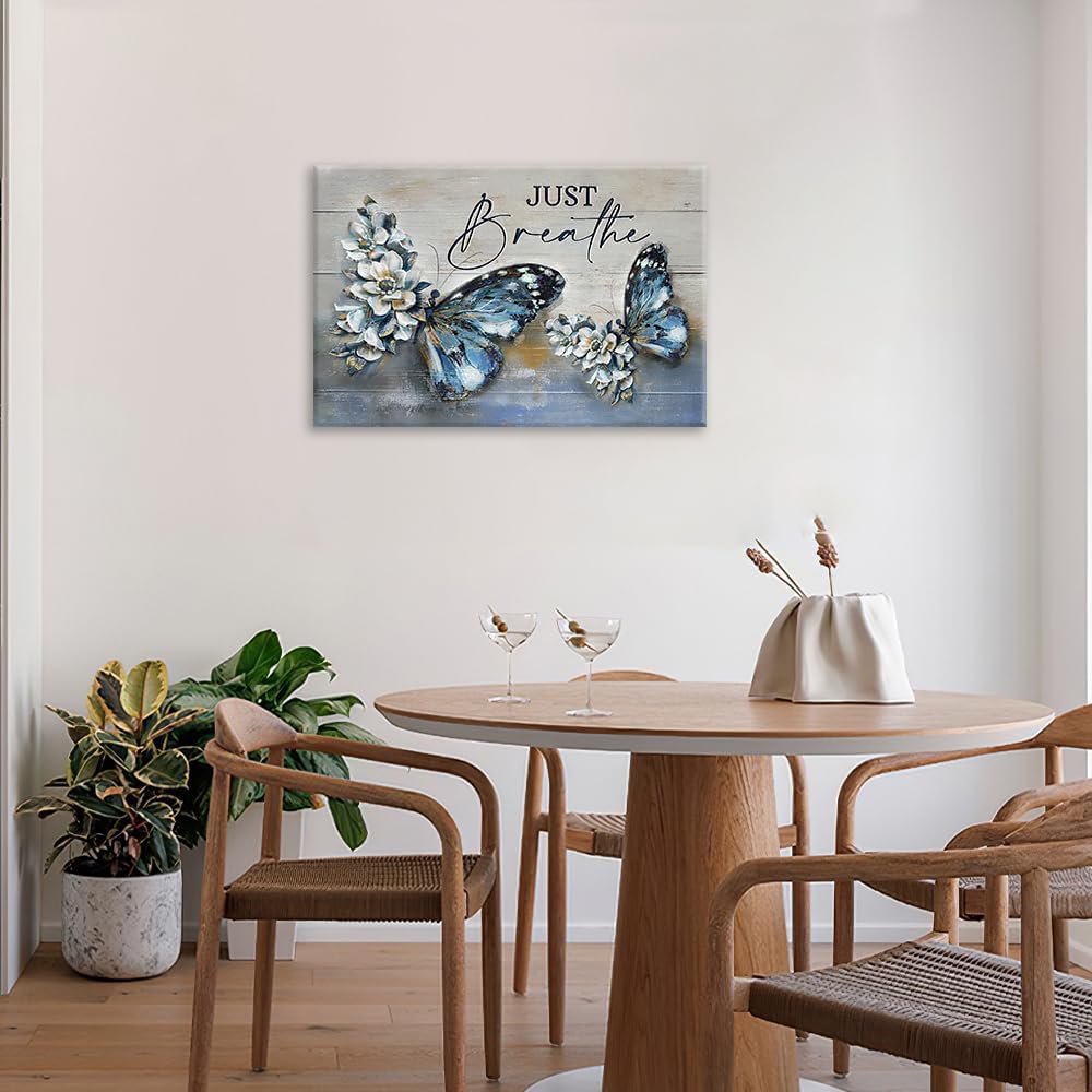 Farmhouse Blue Butterfly Wall Art Canvas Print