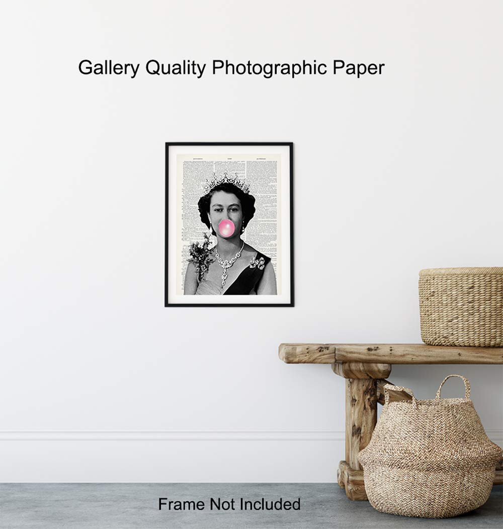 Queen Elizabeth Blowing Bubbles Funny Wall Art Print 8x10