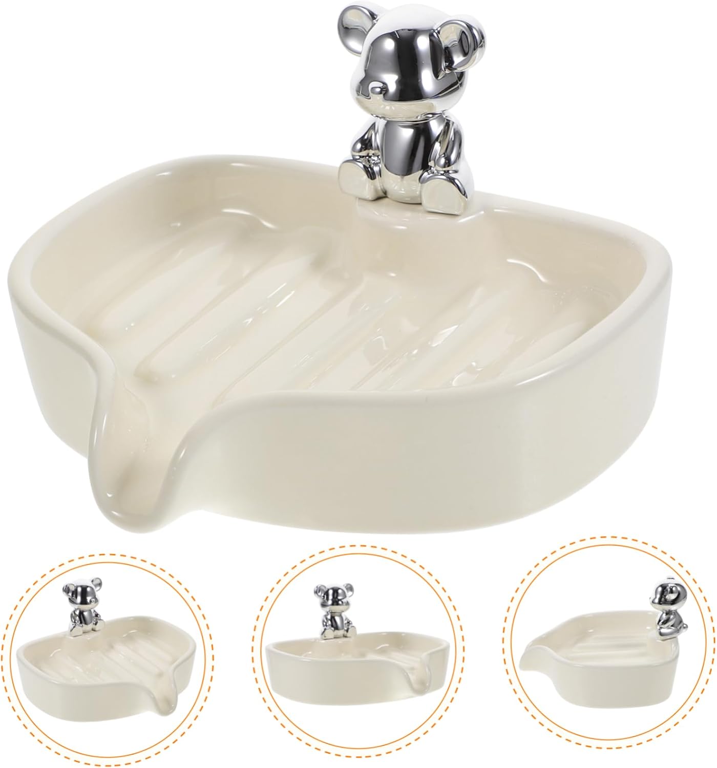 Bear Soap Holder Ceramic Draining Tray for Bathroom
